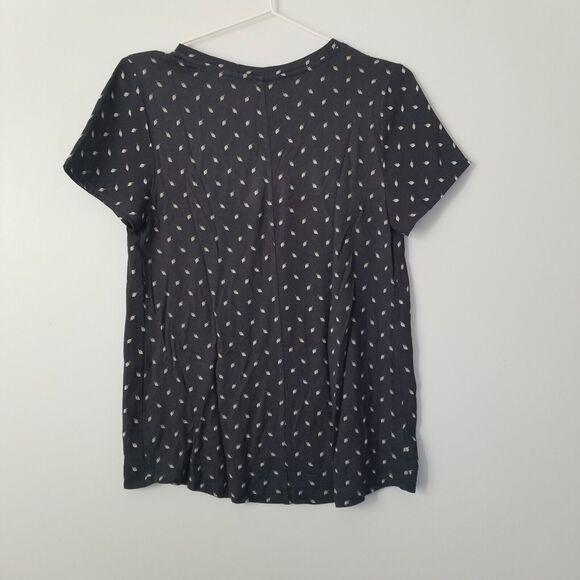 Loft Navy Blue Leaf Print Blouse size XS - Picture 7 of 8